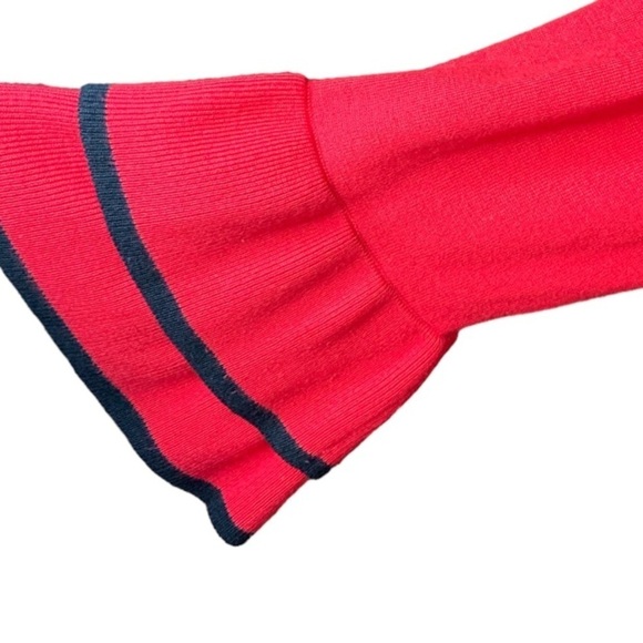 Calvin Klein Red Sweater Size 1X Round Neck Long Bell Sleeves Black Trim - Picture 7 of 8